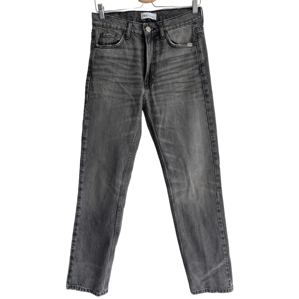 Zara Women's US 4 Grey‎ 100% Cotton distressed Straight Leg Jeans